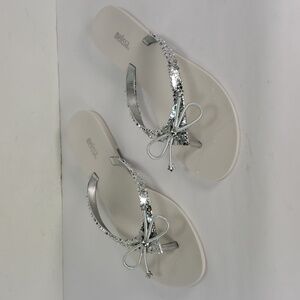 MELISSA HARMONIC ELEMENTS STRAS SILVER WHITE JELLY FLIP FLOPS SANDALS WOMEN'S 10